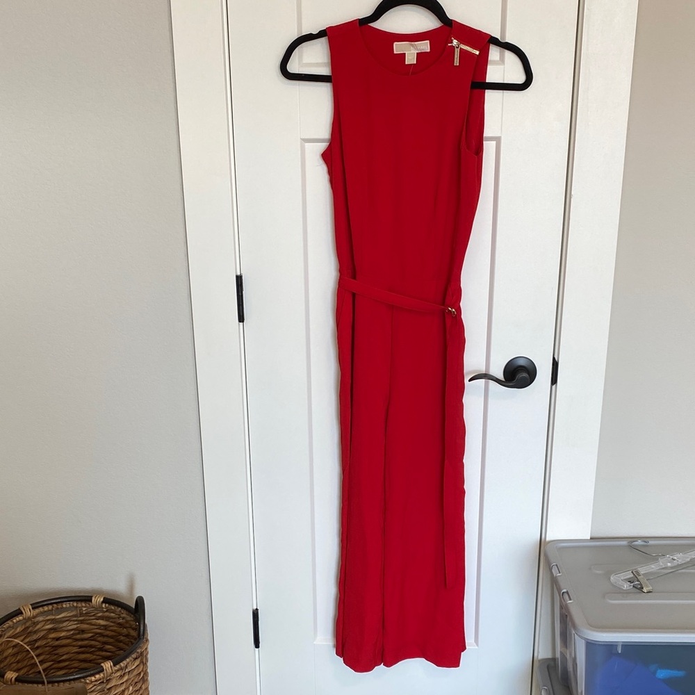 Michael Kors Bold Red Sleeveless Jumpsuit